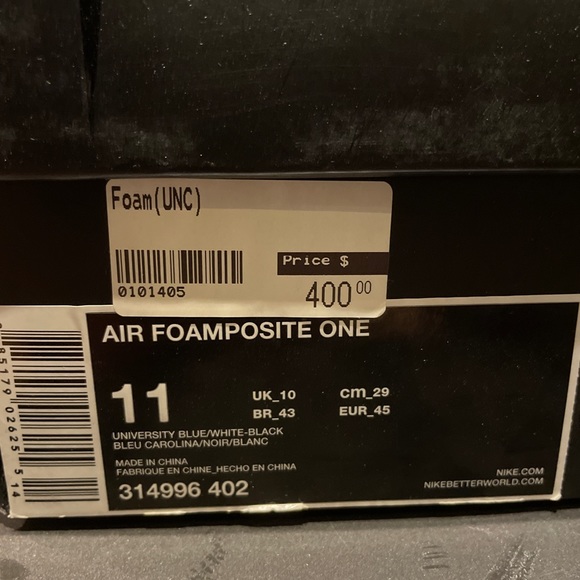 Size 11 Nike Air Foamposite One (UNC) - Picture 4 of 5